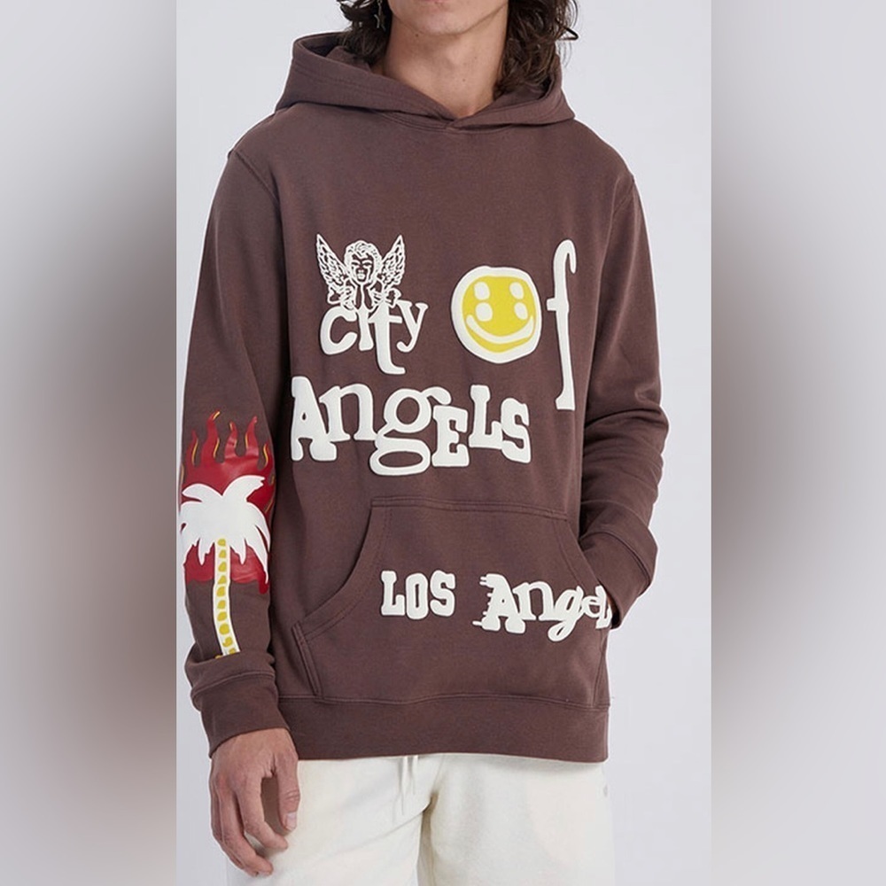 Brown Los Angeles City of Angels Graphic Hoodie Indie Sleaze Streetwear S